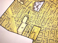 Zones du plan local d'urbanisme. Zone UD la cité Arc en ciel. Zone US l'école fontaine des prés.